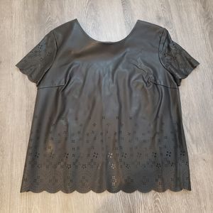 Black Faux Leather Shirt Cutout Details Scalloped